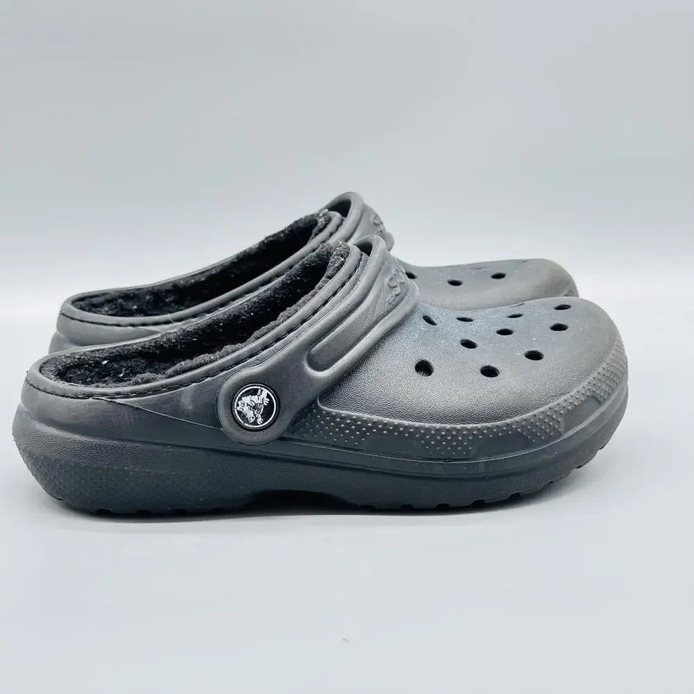 Crocs Shoes Kids 1 Gray Classic Lined Clog Fleece Fuzzy Slip On Comfort Casual